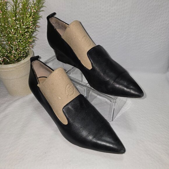 FRANCO SARTO BLACK PUMP WITH WEDGED TORTOISE HEEL LEATHER UPPER WOMENS SIZE 8.5 - Picture 6 of 10